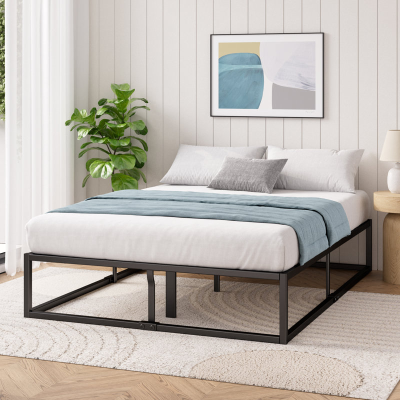 Dekker Minimal Metal Bed 35 cm High Strong Steel Support No Box Spring Needed Ample Underbed Storage Noise Free Wooden Slats Easy Assembly